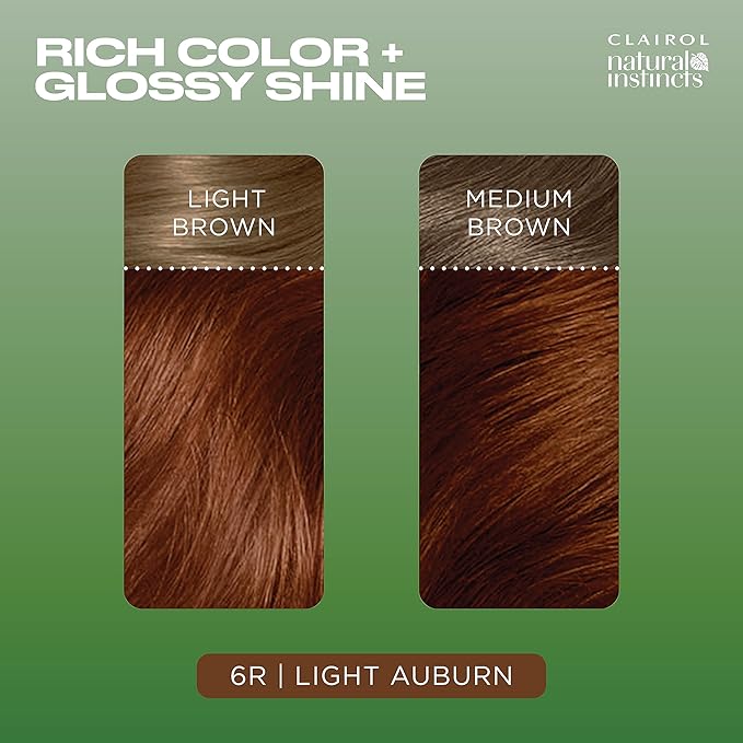 Clairol Natural Instincts Demi-Permanent Hair Dye, 6R Light Auburn Hair Color, Pack of 3