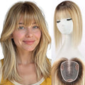 starluck Human Hair Toppers for Women with Thinning Hair, 14 Inch Real Hair Topper, 4.6x4 Inch SilkHug Swiss Lace Base Hairpiece, With Bangs (Ombre Blonde)