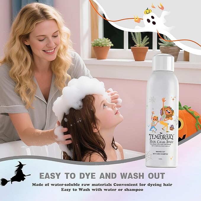 White Temporary Hair Color Spray for Kids, Silver Instant Colored Hair Dye Alternative for Boys Girls Men Women, Quick Styling for Party Christmas Halloween, Disposable Washable, 150ml