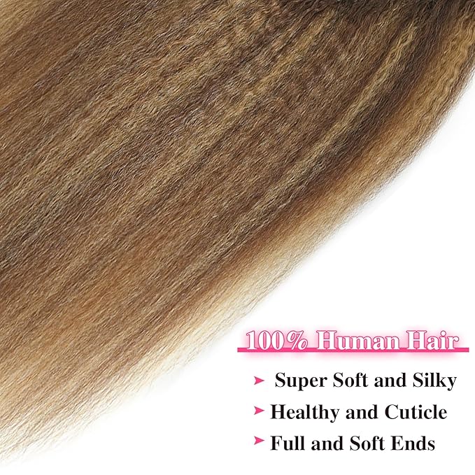Kinky Straight Clip in Hair Extensions Real Human Highlight Clip ins For Women Unprocessed Clip on Hair Extensions(26inch,#4/27/4)