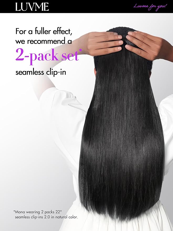 LUVME Silky Straight Seamless 2 Pack 220g 14Pcs Clip in Hair Extensions Full Max with 14inch Remy Human Hair Extensions, Natural Black 100% Real Soft Hair