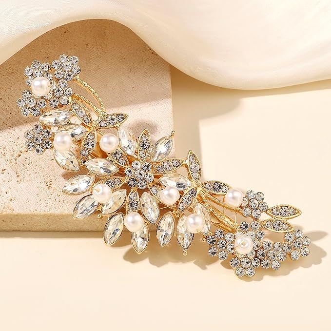 Crystal Rhinestone Pearl Hair Comb Gold Wedding Bridal Hair Pins Accessory