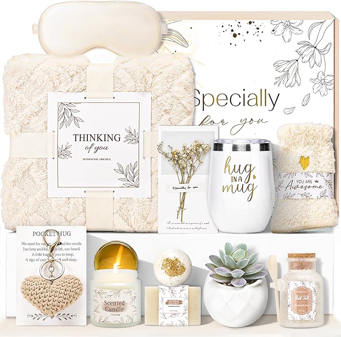 Get Well Gifts for Women Self Care Gifts Basket - Relaxing Spa Care Package After Surgery Thinking of You Birthday Gift - Feel Better Sympathy Gift Set for Her Mom Sister Friend Wife (Beige)