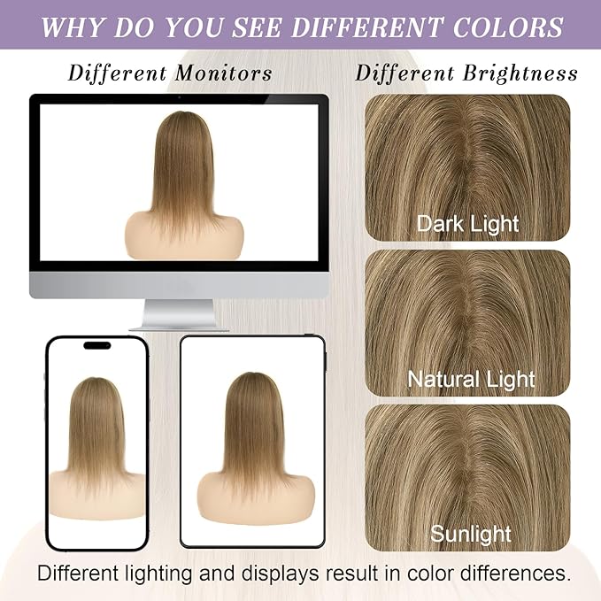 Toppers Hair Pieces for Women #TAC, 3x5 Inch Injected Silk Base 12 Inch Length 130% Density Real Human Hair Toppers