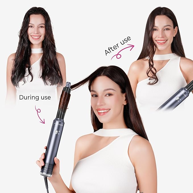 6 in 1 Hair Dryer Brush, Detachable Air Styler, 3 Heat Settings Blow Dryer Brush Frizz-Free Volumizing, Straightening, Curling ALCI Safety Plug for Travel & Home Styling (Blue)