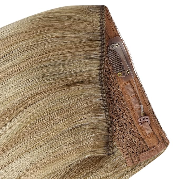 YoungSee 120G Wire Hair Extensions Light Brown Blonde Secret Wire Human Hair Extensions Light Brown Balayage Platinum Blonde Fish Line Extensions Remy Hair 16Inch