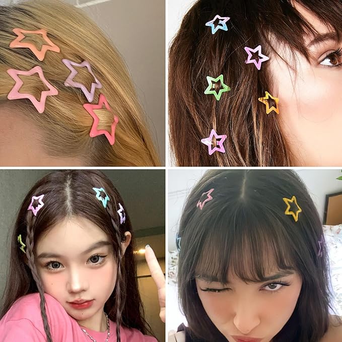 Star Hair Clips Snap Hair Barrettes Non Slip Star Hair Accessories Multiple Colors Metal Hair Clips for Girls Women -100PCS 1.18"