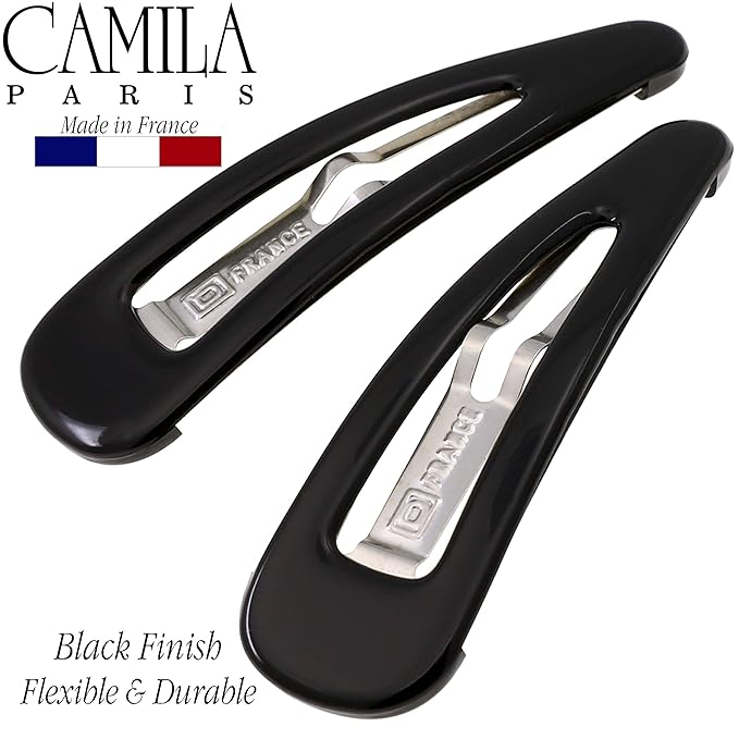 Camila Paris AD90/2 French Hair Barrettes Clips, Snap Hair Slides Clic Clac for Women, Styling Girls Side Slide-in Metal Snap Pin Hair Accessories for Women. Strong Hold, No Slip Grip, Made in France
