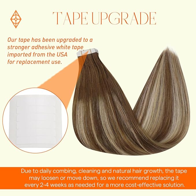 Full Shine Hair Extensions Tape in 16 Inch Balayage Invisible Tape in Extensions Color Ombre Brown and Blonde 4/27/60/8 Tape Extensions Human Hair Natural Straight 20 Pcs 50 Gram Add Volume Remy