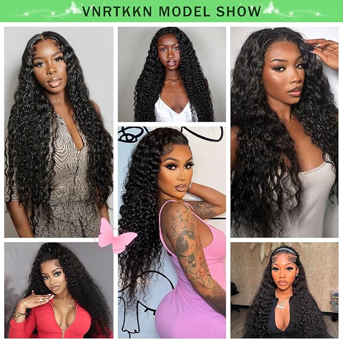32 Inch 13x6 HD Transparent Deep Wave Lace Front Wigs Human Hair 200 Density Pre Plucked Deep Wave Wig Glueless Wigs Human Hair Lace Frontal Wigs 12A Curly Human Hair Wig for Women