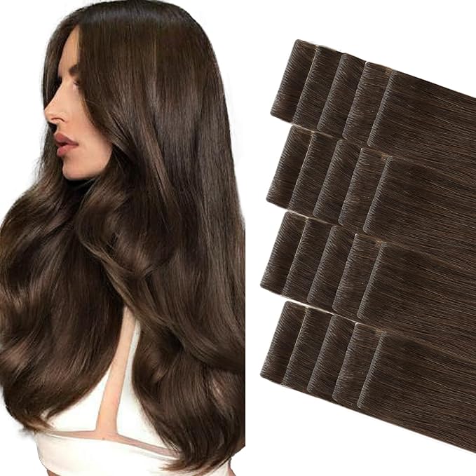 GOO GOO Invisi edge Tape in Hair Extensions Human Hair, 4A Chocolate Brown 20pcs 18inch 50g, Virgin Human Hair Tape ins, Seamless Injected Tape in Hair Extensions