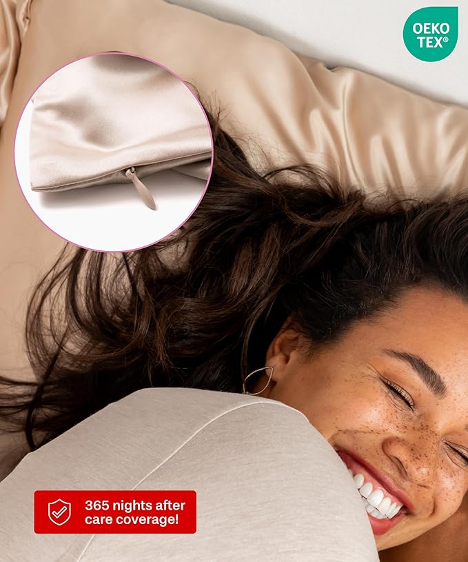 SUNDAYSILKS™ Premium Silk Pillow Cases | 100% Mulberry Silk Pillowcase with Zipper, All Sides Real 22 Momme Grade 6A Silk, Standard Queen, King Size [Nude Champagne]