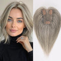 starluck Real Human Hair Toppers for Women 10 Inch Human Hair Topper no Bangs, 3 * 4.5 inches Swiss Base Suitable for ThinningHair Cover Grey Roots(Mixed Light Grey)