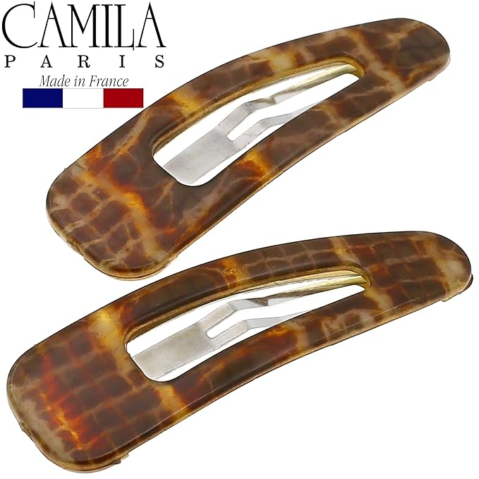 Camila Paris CP3093 French Hair Barrettes Clips, Snap Hair Slides Clic Clac for Women, Styling Girls Side Slide-in Metal Snap Pin Hair Accessories for Women. Strong Hold, No Slip Grip, Made in France
