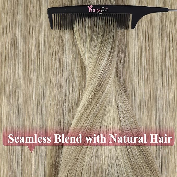 YoungSee Invisible Tape in Hair Extensions Ombre Blonde Tape in Hair Extensions Ash Blonde Ombre Platinum Blonde Tape-in Extension Real Human Hair 12 Inch 30g Balayage Tape-on Hair Extension 20pcs