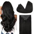 GOO GOO Clip in Hair Extensions Real Human Hair, Remy Human Hair Extensions Clip ins for Women, Natural Human Hair, 18inch 130g 7Pcs, 1B Natural black