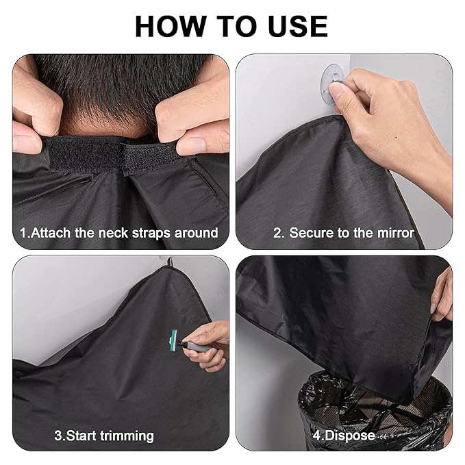 2 Pcs Beard Bib, Bead Bib for Shaving, Beard Apron, Waterproof Shaving Cloth Kit Non-Stick Beard Cape, Beard Trimming Bib with Strong Suction Cup, A Gift for All Men（Black+White）