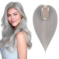 SEGO Hair Topper for Women, No Bangs Real Human Hair Topper with Anti-Slip Clips (18 Inches #Grey)