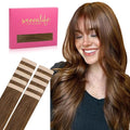 WENNALIFE Tape in Hair Extensions Human Hair Light Auburn Brown Tape in Extensions, 10pcs 25g 16 inch Remy Invisible Tape Ins Straight Colored Soft Real Human Hair Tape in Extensions Refill Set