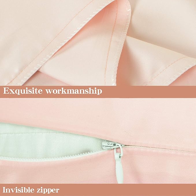 NTBAY Zippered Satin Pillow Cases for Hair and Skin, Luxury Standard Hidden Zipper Pillowcases Set of 2, 20x26 Inches, Pink