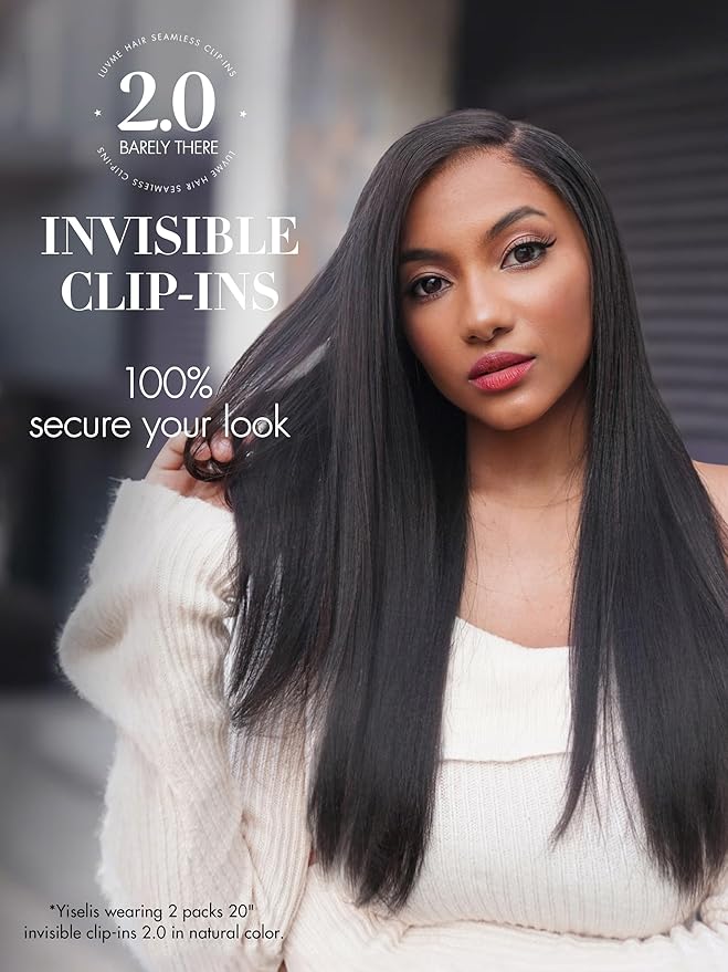 LUVME Invisible Clip in Hair Extensions, Yaki Straight Real Human Hair Remy Hair Clip ins for Women, Natural Human Hair, 20 inch 110g 6Pcs, Natural Black