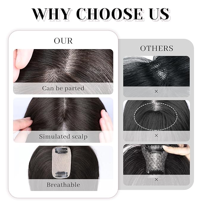 VERNA Bangs Hair Clip 360°3D Cover Hair Toppers for Women,100% Real Human Hair Natural Black Clip in Bangs,Hairpieces for Daily Wear(5 * 9.5)