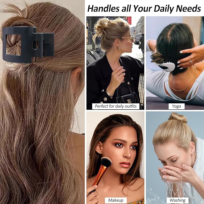 Velscrun Flat Hair Clips for Women Girls, 2 Styles 8 Pcs Lay Flat Claw Clips, Strong Hold French Duck Billed Large Side Hair Jaw Clip for All Hair Types, Non Slip Grip for Daily Styling Navy Blue