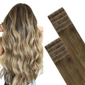 GOO GOO Invisi Edge Tape in Hair Extensions Human Hair, 3/8/613 Balayage Walnut Brown to Ash Brown and Bleach Blonde, 10pcs 18inch 25g, Virgin Remy Hair, Seamless Injected Tape, Natural Look