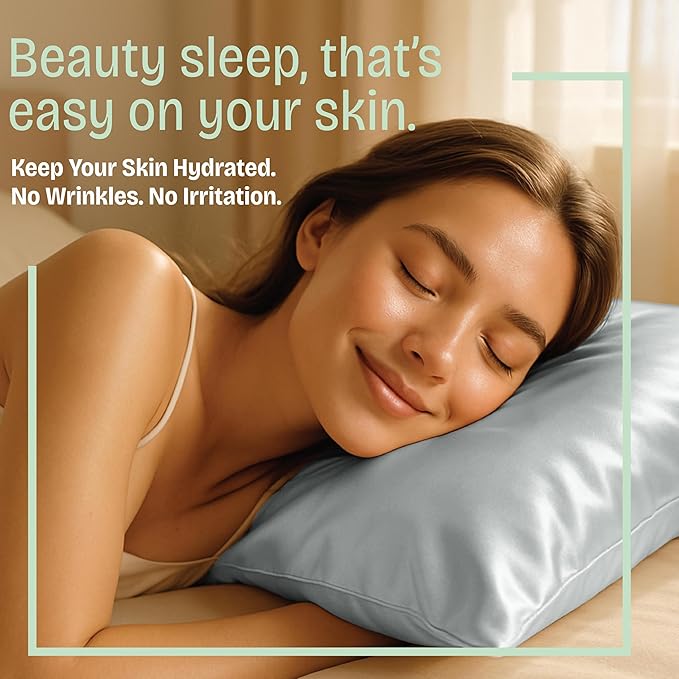 BLISSFORD Satin Pillowcase with Zipper, for Hair and Skin Care, Feels Soft and Cool Like a Silk Pillowcase, Satin Pillow Cases 2 Pack, Slik Pillow Cover, Silver Grey - King Size, Set of 2