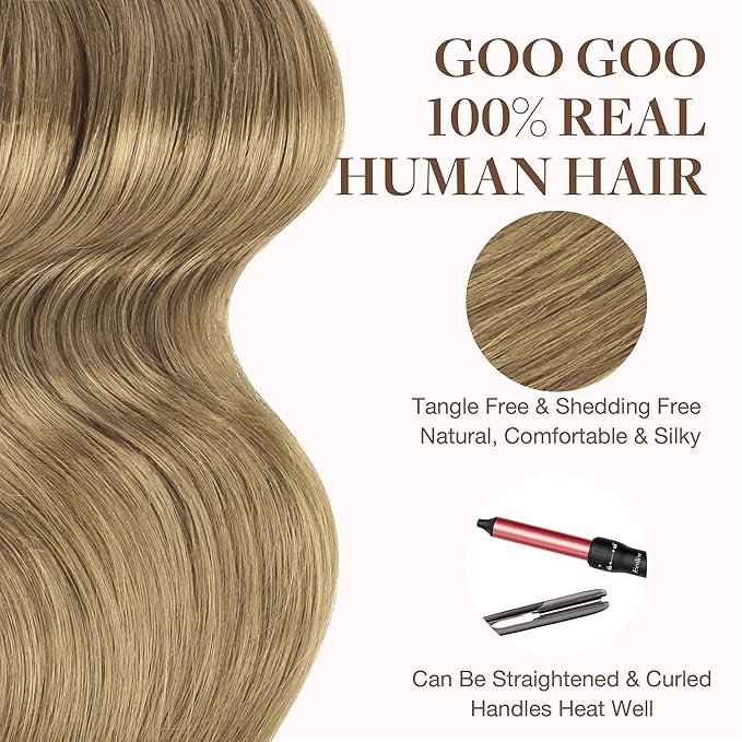 GOO GOO Tape in Hair Extensions Human Hair, 7 Bronde, 24inch 100g 40pcs, Skin Weft Seamless Invisible, Silky Straight with Thick Ends, Remy Human Hair