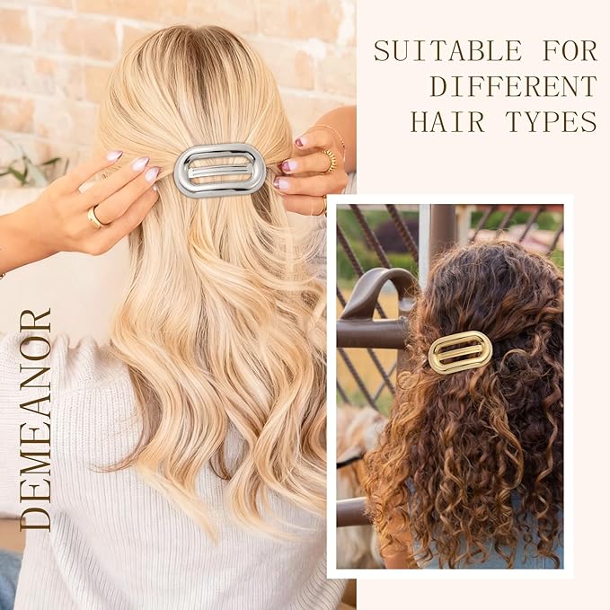 2 PCS Metal Hair Clips for Women, Vintage Gold French Barrette Clip, Stylish Durable & Elegant Metal Hair Clips, Silver Hair Barrettes for Thin Thick Hair, Retro Hair Accessories Christmas Gift