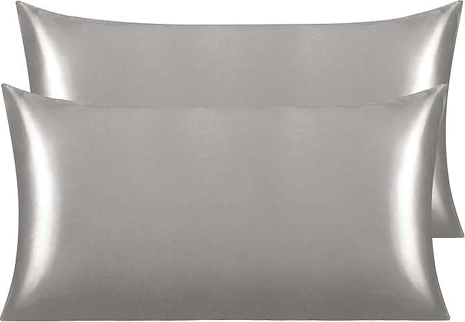 NTBAY 2 Pack Satin King Pillowcases for Hair and Skin, Luxurious and Silky Pillow Cases with Envelope Closure, 20x40 Inches, Grey