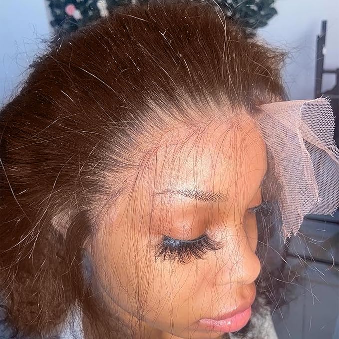 250% Density 36 Inch 13x6 FULL SKINLIKE HD Chocolate Brown Deep Curly lace front wigs Pre Plucked Real 0.10mm Ultra-thin Invisible Water Wave HD Lace Front Wigs Human Hair Small Knots Full Virgin Hair