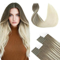 SURNEL Tape in Extensions Human Hair Ombre 8 Ash Brown Fading to 60 Platinum Blonde Tape in Hair Extensions 20 inch 20pcs 50g(#8T60-20)