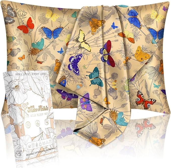 2 Pack Mulberry Silk Pillowcase for Hair and Skin - King Size 20 x 36 Inches with Hidden Zipper Line Butterfly 19 Momme Soft Sleeping Silk Pillow Case for Women, Moms