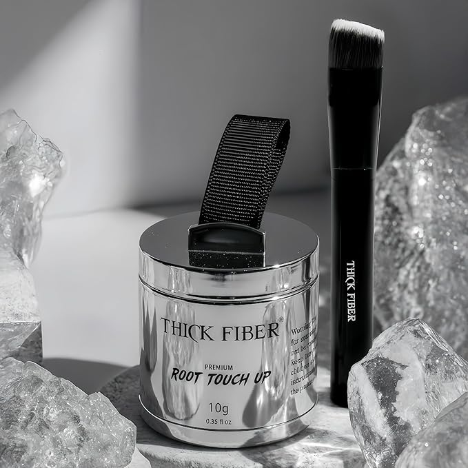 THICK FIBER Root Touch Up Powder with Brush – Covers Grey Roots, Thinning Hair & Bald Spots – Sweat & Water Resistant for Men & Women (Black, 0.35 Ounce (Pack of 1))