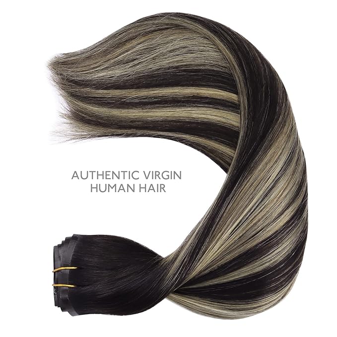 WENNALIFE Seamless Clip In Hair Extensions, 18 Inch 130g 7pcs Natural Black to Light Blonde Hair Extensions Clip in Human Hair Invisible PU Skin Weft Natural Remy Human Hair Extensions