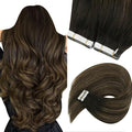 Sunny Hair Tape in Hair Extensions Human Hair 24 Inch Hair Extensions Real Human Hair Tape in Extensions for Women Darkest Brown Ombre Medium Brown Balayage Remy Hair Straight Skin Weft 40pcs 100g