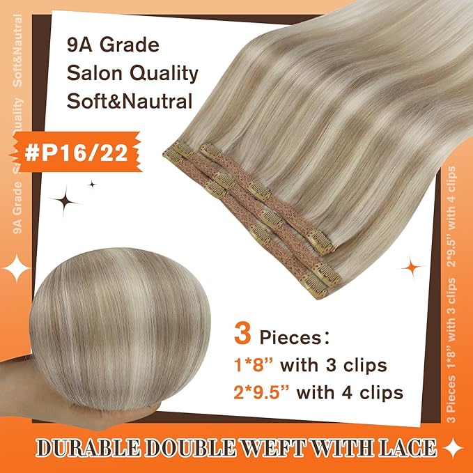 Full Shine Clip in Extensions Golden Blonde Highlight Medium Blonde Clip in Hair Extensions for Women Straight Invisible Clip ins Softness 12 Inch 3 PCS 60 G