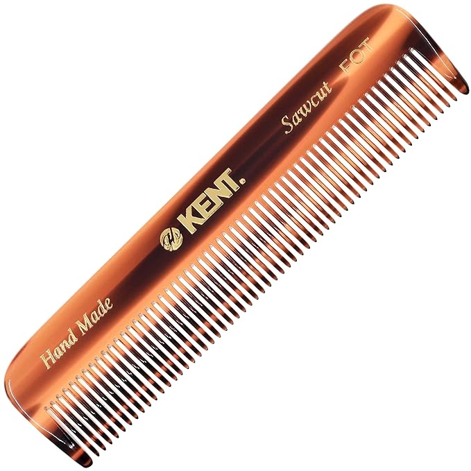 Kent FOT Tortoise Fine Tooth Handmade Pocket Comb for Men, Women and Kids, Hair Comb Straightener for Everyday Grooming and Styling, Beard and Mustache, Saw Cut and Hand Polished, Made in England