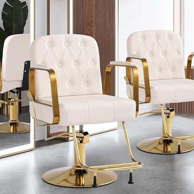 KIGOTY Salon Barber Chair, Reclining Salon Chair for Hair Stylist, Adjustable Hair Salons Tattoo Braiding Hairdresser Chair, 360 Swivel Stylist Chairs for Barbershop (White)
