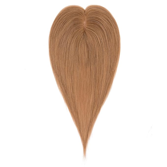 Hairro Human Hair Toppers Free Parted, 3.5x4.7" Base Hand-wovened 100% Real Hairpieces, with Invisible Clips-in for Women, for High Hairline/Adding Volume on Top, 12 Inch Blondish Brown