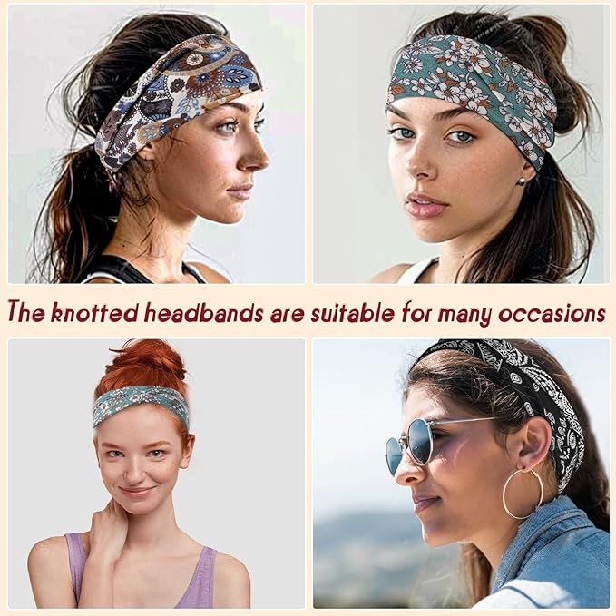 obeoby 8 Pack Headbands for Women, Boho Style Headbands Non Slip Fashion Wide Hairband Boho Outfits Accessories for Women Girls
