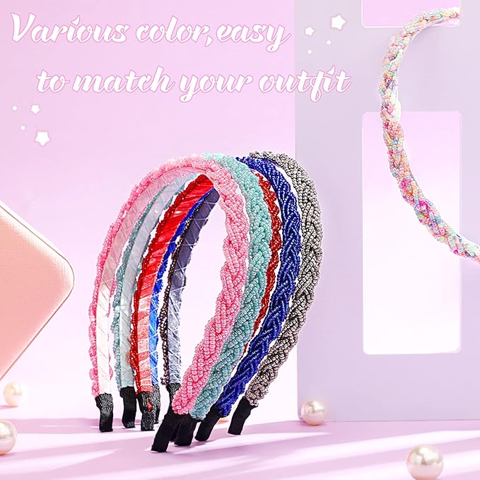 MTLEE 6 Pieces Beaded Headbands for Women Sparkly Crystal Beaded Hair Hoop Hairbands Multiple Color Hair Accessories Head Bands Christmas Gift(Vivid Colors)