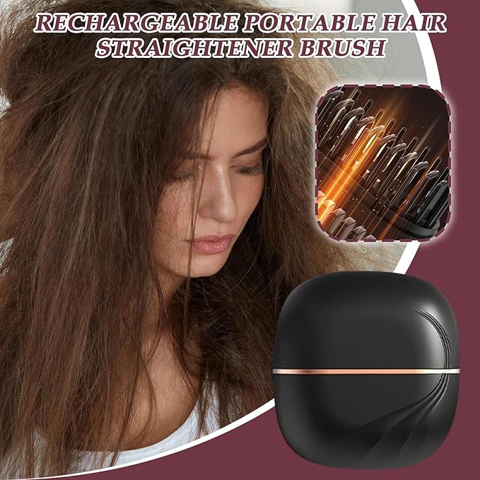 Mini Hair Straighteners, Portable Hair Straighteners Brush, 30s Fast Heating Mini Cordless Straightener with 3 Heat Settings, Rechargeable Hot Comb Heated Hairs Styling Brush, for Home Travel