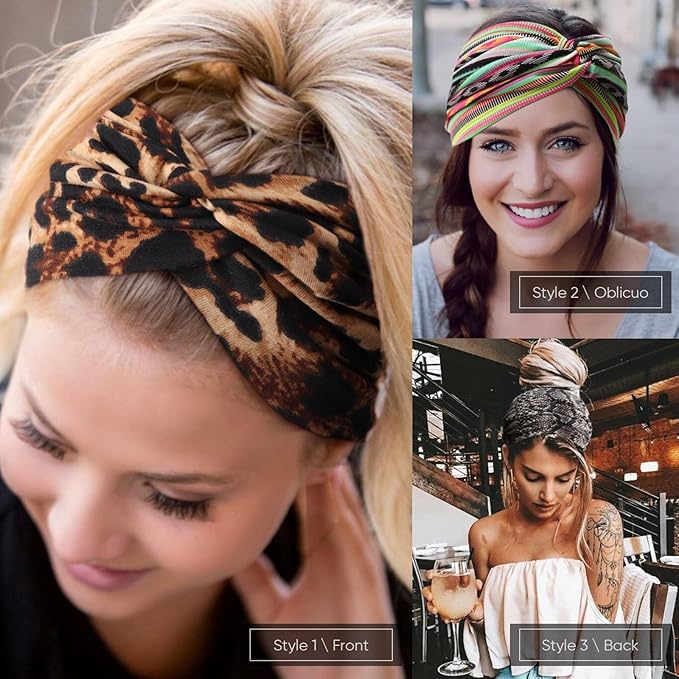 DRESHOW 4 Pack Turban Headbands for Women Wide Vintage Head Wraps Knotted Cute Hair Band Accessories