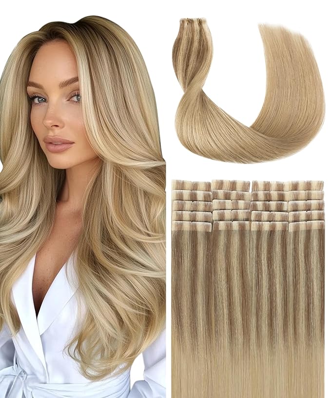 SURNEL Injected Tape in Hair Extensions 22Inch Golden Brown to Caramel Blonde Upgraded Seamless Remy Invisible Tape in Extensions Human 20 Pcs 50g(#102727,22)