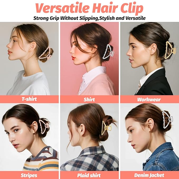 VinBee Metal Hair Clips for Women Hair Claw Clips Medium for Thick Hair 3 Pack (Silver + Gold + Rose Gold)