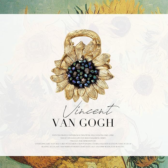 Sunflower Brooch pin with hand beading, She's Free Style Just For You Flower Oil Dropping Brooches for women, Metal Plating Process Safety pins with Nail Bead Crystal