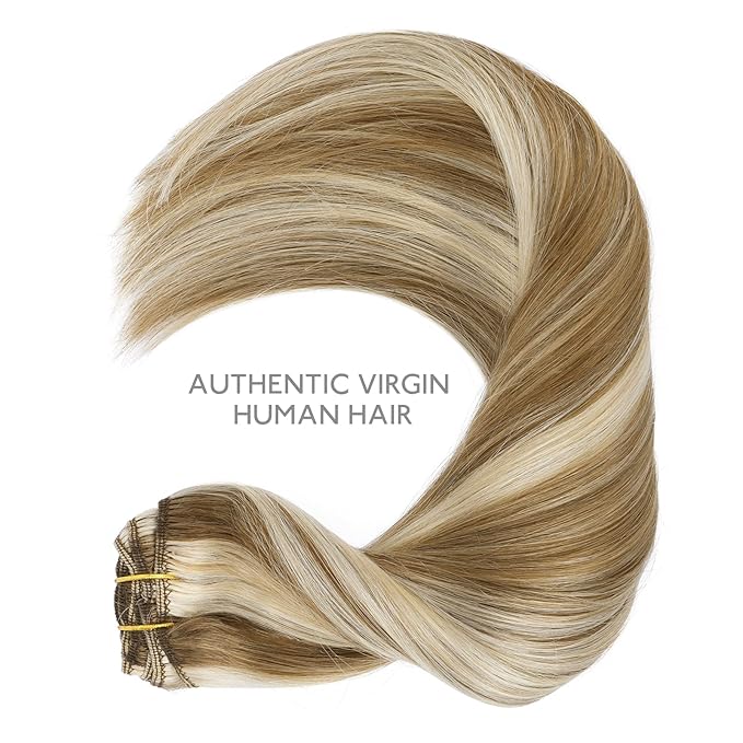 WENNALIFE Hair Extensions Clip In, 9pcs 24inch 150g Ash Brown Highlighted Golden Blonde Thicker Clip In Hair Extensions Real Human Hair Remy hair extension Double Weft Clip in Human Hair Extensions